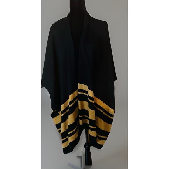 Nordstrom Rack Women's Sweater Shawl Wrap One Size Black Tan Acrylic Fall - Picture 5 of 5